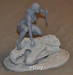 Cavewoman On T-Rex Head Resin Model. Original art Unassembled and Unpainted
