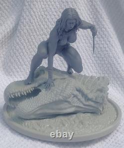 Cavewoman On T-Rex Head Resin Model. Original art Unassembled and Unpainted