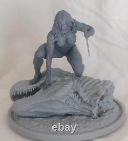 Cavewoman On T-Rex Head Resin Model. Original art Unassembled and Unpainted