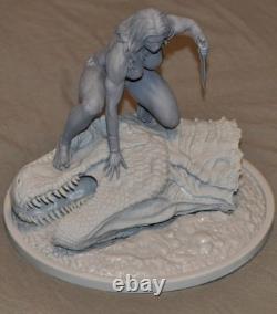 Cavewoman On T-Rex Head Resin Model. Original art Unassembled and Unpainted
