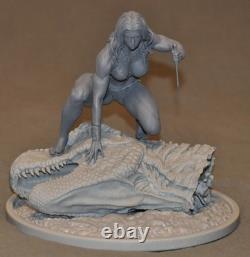 Cavewoman On T-Rex Head Resin Model. Original art Unassembled and Unpainted