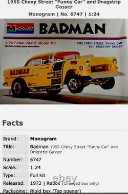 MonogramBadman 1955 Chevy Street F/C Dragstrip Gasser 1/24 #6747 F/S In 1973