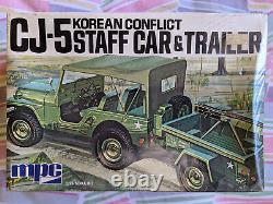 RARE! FACTORY-SEALD VINTAGE MPC CJ-5 STAFF CAR & TRAILER KOREAN WAR Kit NIB
