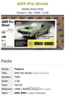 Testors AMC AMX pro Street Model Car Kit 7403 Rare HSO Hobby Shop Only Kit F/S
