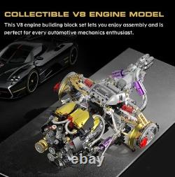 V8 Engine Model Kit That Works, 1394 PCS Advanced Collectible Engine Building Bl